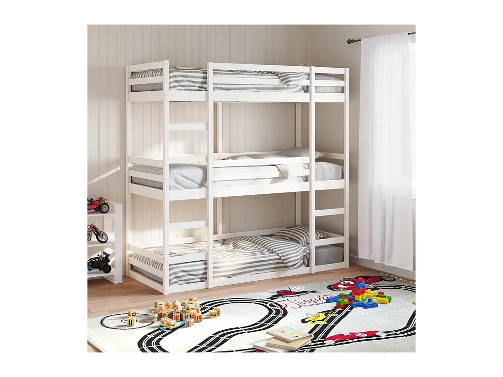 Lit superposé triple sans matelas 90x200 cm bois de pin massif