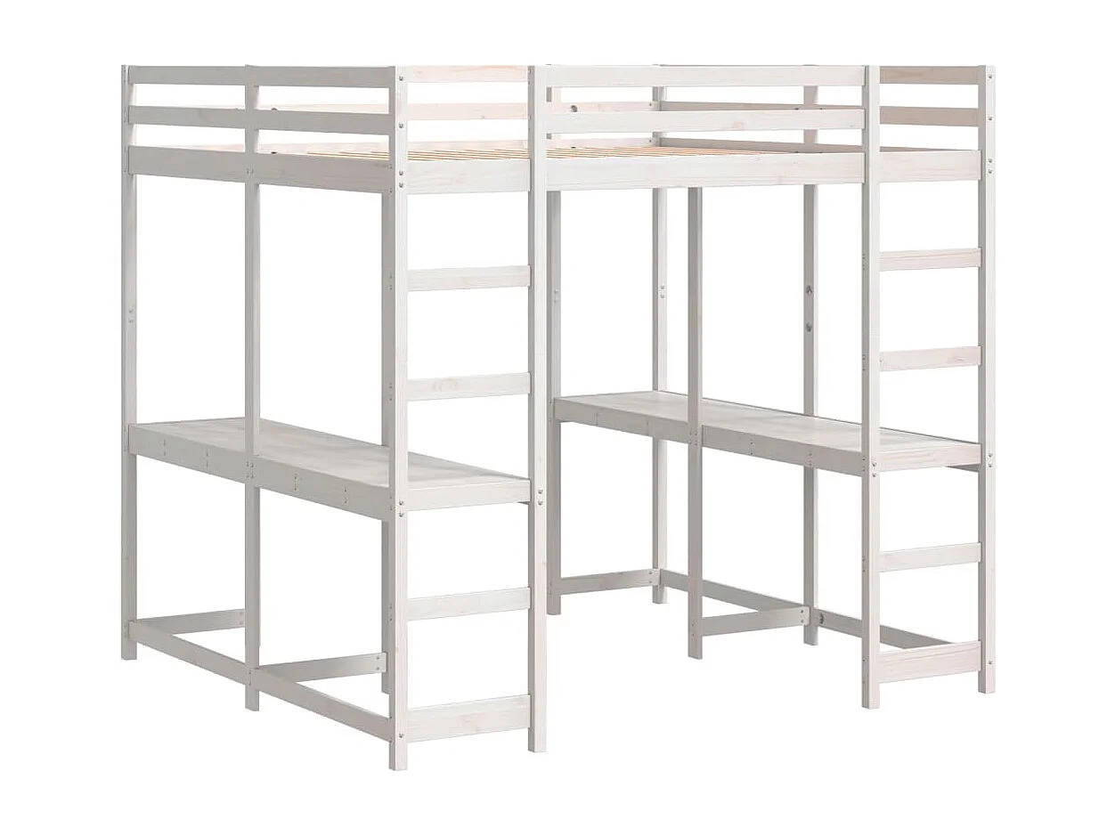 Lit superposé et bureau et échelle 140x200cm bois de pin massif