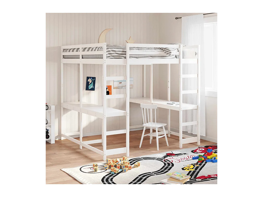 Lit superposé et bureau et échelle 140x200cm bois de pin massif