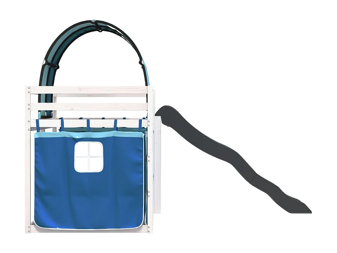 Letto a Castello con Scivolo e Tende Blu 80x200 cm