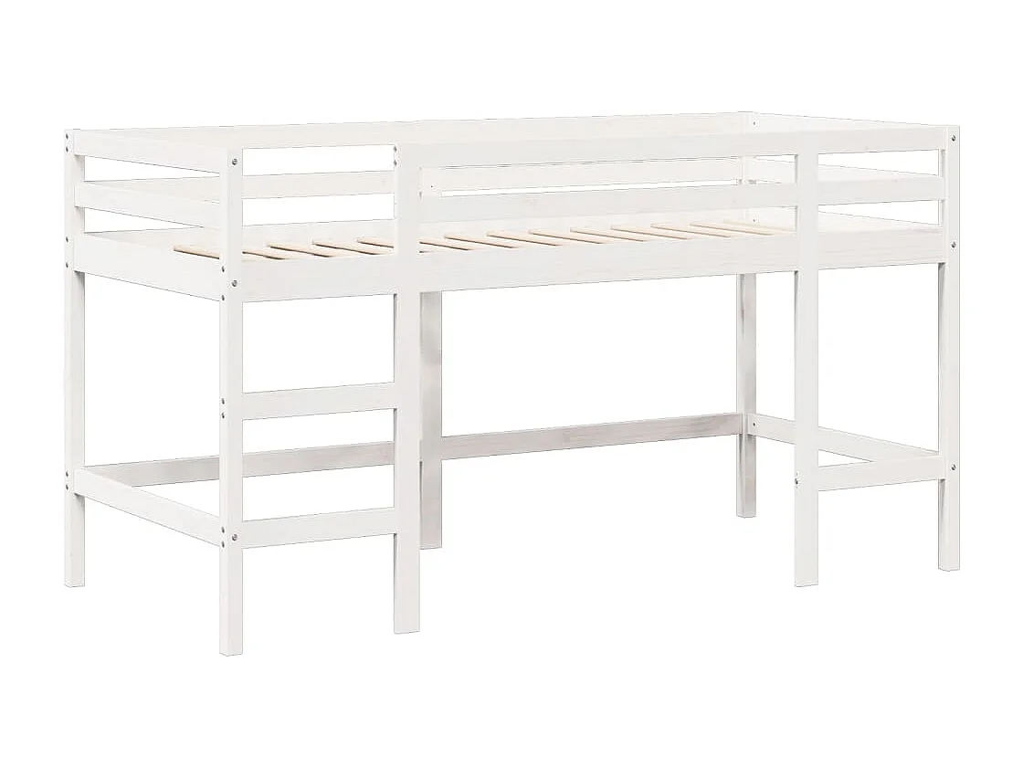 Letto Soppalco con Scala e Tetto Bianco 90x190 cm Massello Pino