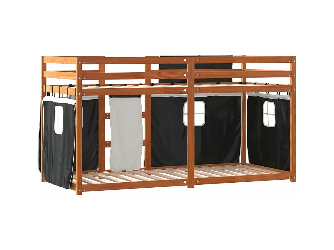 Beliche com cortinas 90x190 cm pinho maciço branco e preto