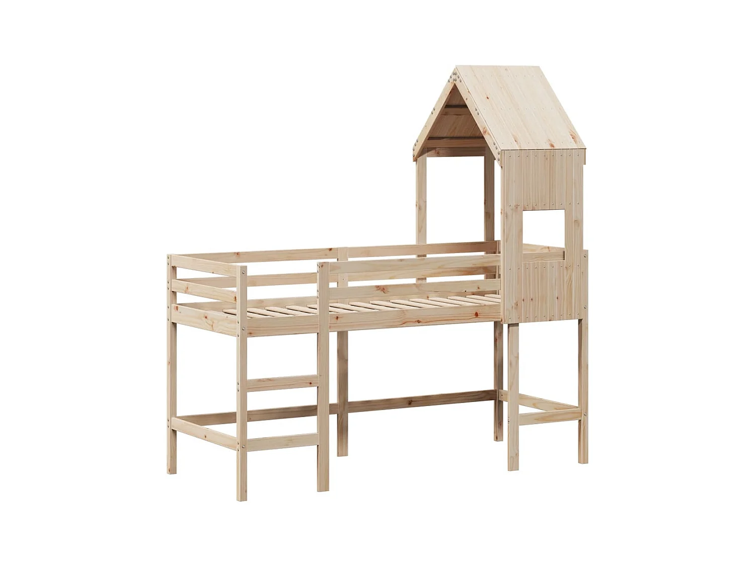 Hochbett mit Leiter und Dach 90x190 cm Massivholz Kiefer