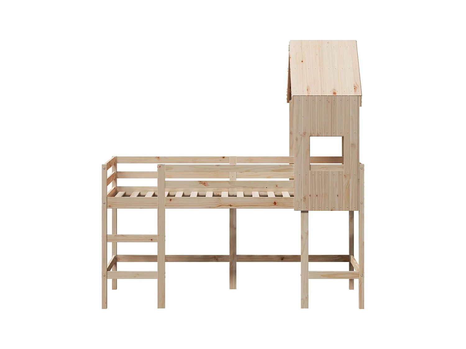 Hochbett mit Leiter und Dach 90x190 cm Massivholz Kiefer
