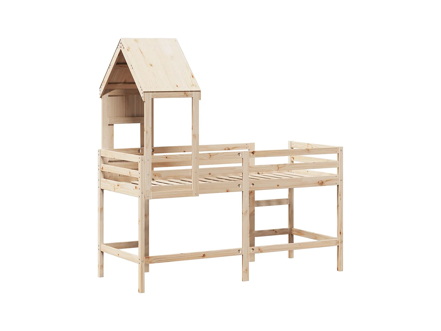 Hochbett mit Leiter und Dach 90x190 cm Massivholz Kiefer