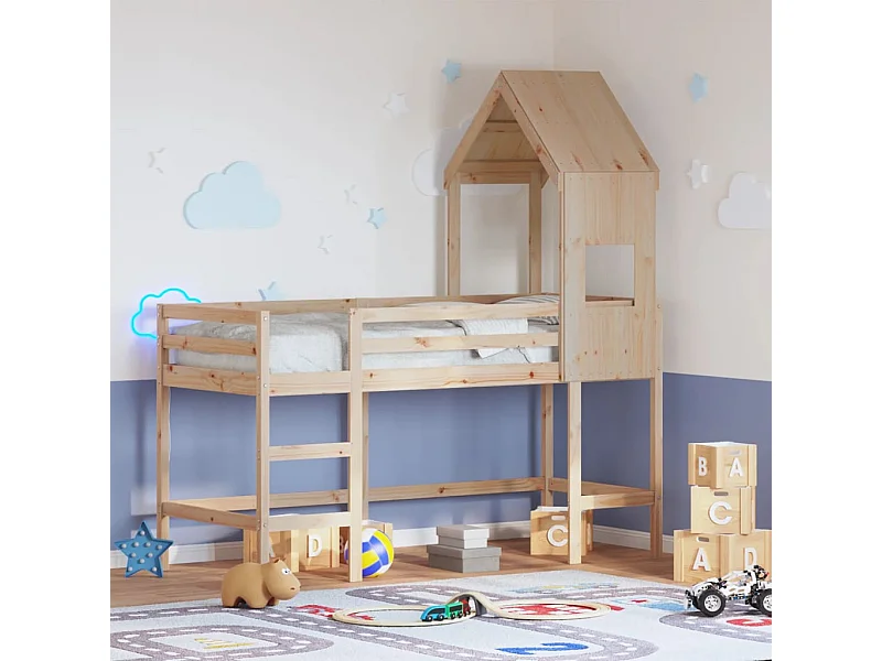 Lit superposé avec échelle et toit sans matelas 90x190 cm