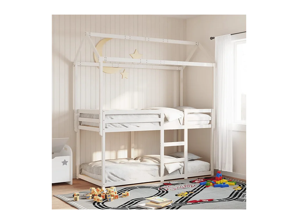 Lit superposé sans matelas blanc 90x190 cm bois de pin massif
