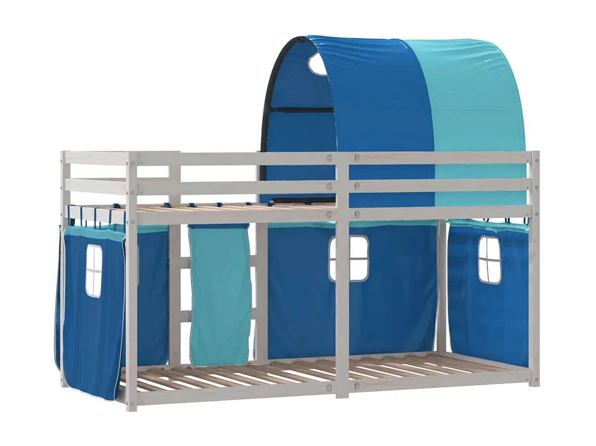 Litera con cortinas madera maciza de pino azul 90x200 cm
