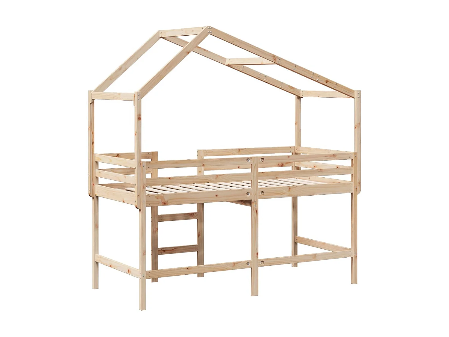 Cama alta c/ escada e telhado 80x200 cm pinho maciço