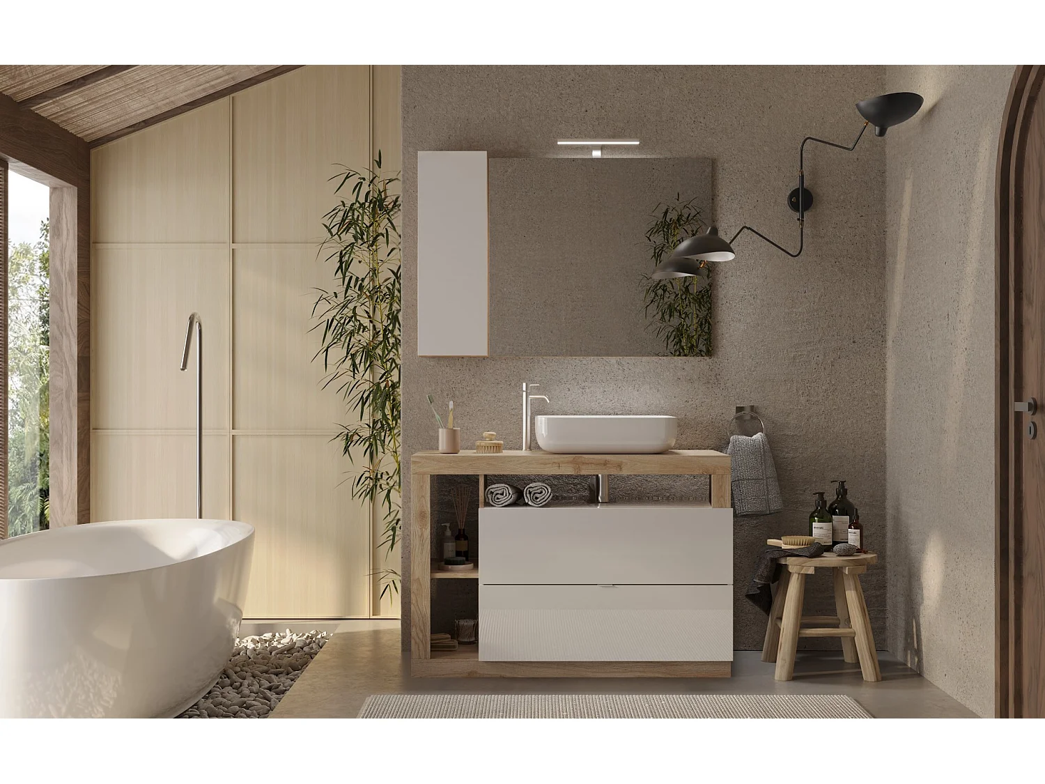 Ensemble salle de bain meuble+miroir+vasque HAMBURG blanc brillant, Kadiz 110 x 79 x 49 cm