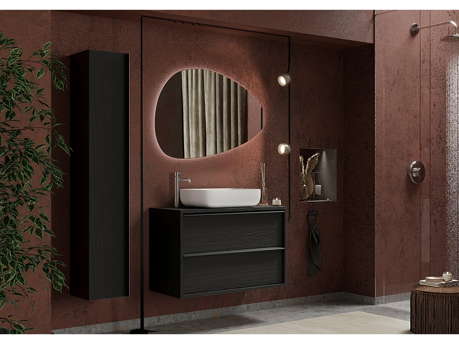 Ensemble salle de bain STEEL noir frêne, en plusieurs dimensions - Dimensions: 92 cm