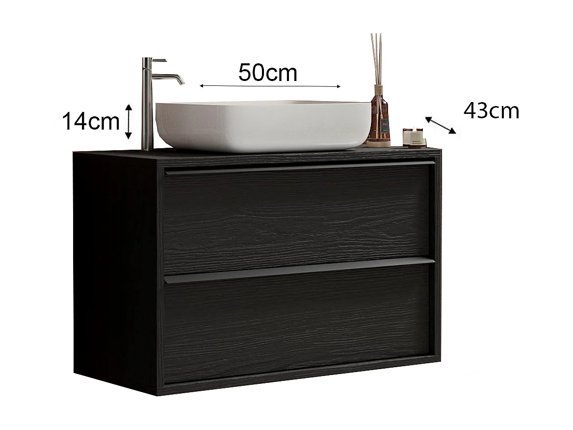 Ensemble salle de bain STEEL noir frêne, en plusieurs dimensions - Dimensions: 92 cm