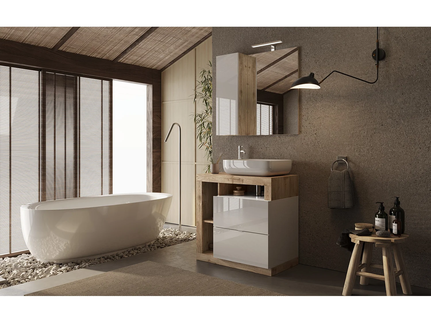 Ensemble salle de bain meuble+miroir+vasque HAMBURG blanc brillant, Kadiz 79 x 79 x 49 cm