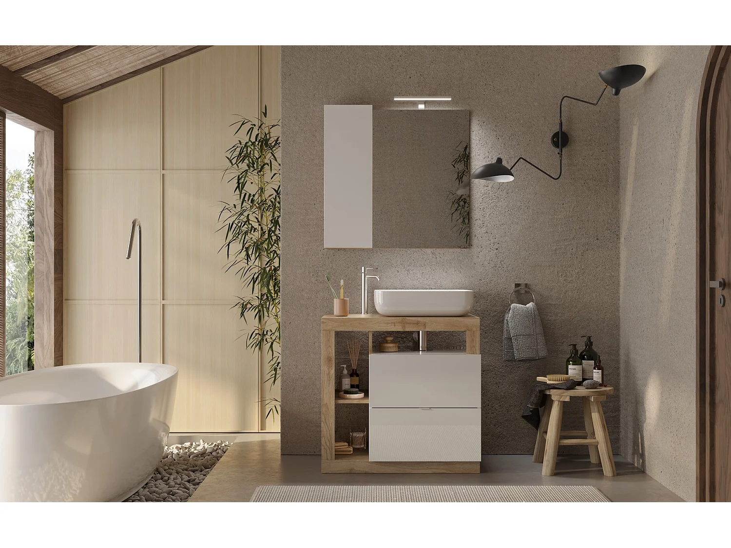 Ensemble salle de bain meuble+miroir+vasque HAMBURG blanc brillant, Kadiz 79 x 79 x 49 cm