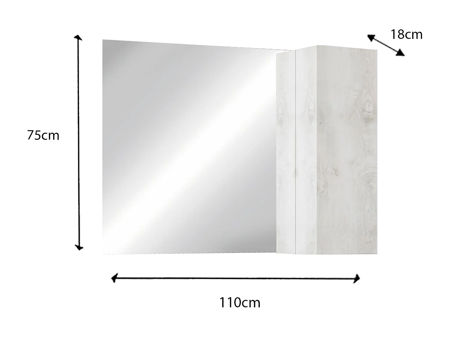 Ensemble salle de bain, meuble+miroir+vasque BASIC pin blanc, 110 x 78 x 45 cm