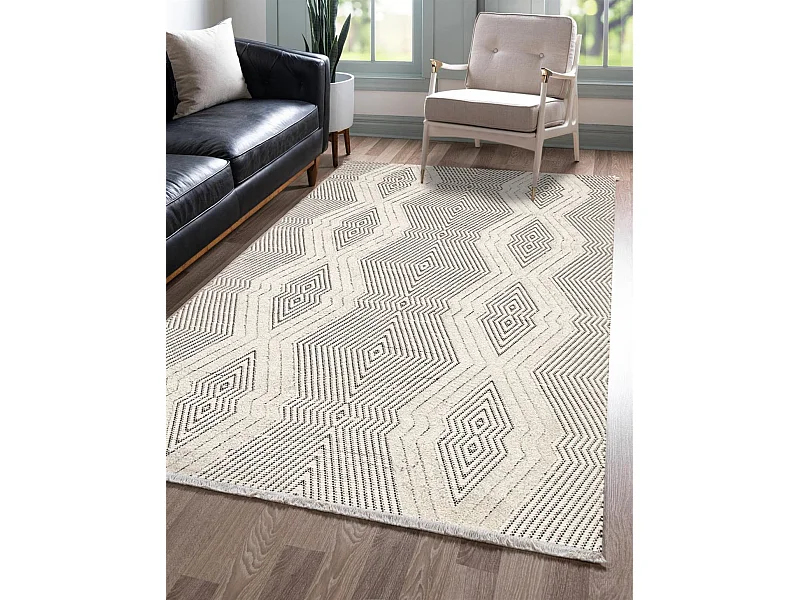 Tapis Scandinave 120 x 180 cm blanc, gris noir