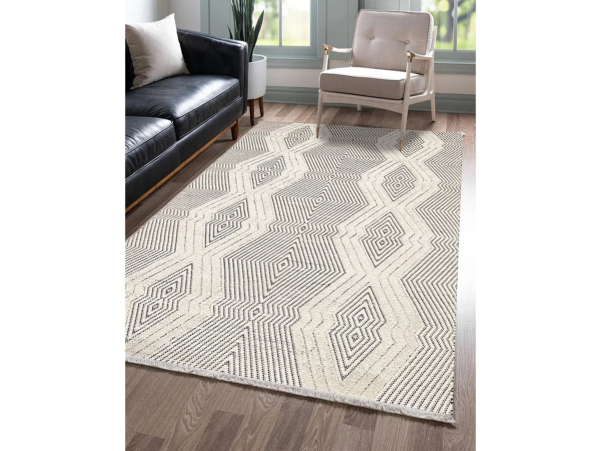 Tapis Scandinave 120 x 180 cm blanc, gris noir