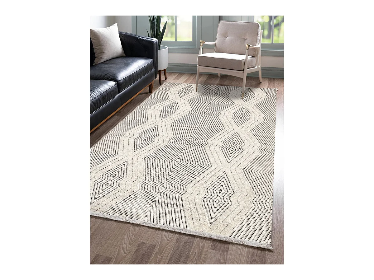 Tapis Scandinave 120 x 180 cm blanc, gris noir
