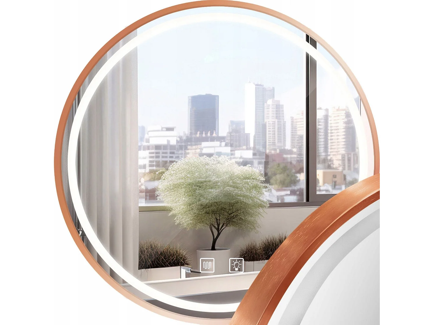 Specchio Da Bagno Rea Led P11394 Mmj Brush Copper 50Cm, Rotondo, 50X50X50Cm