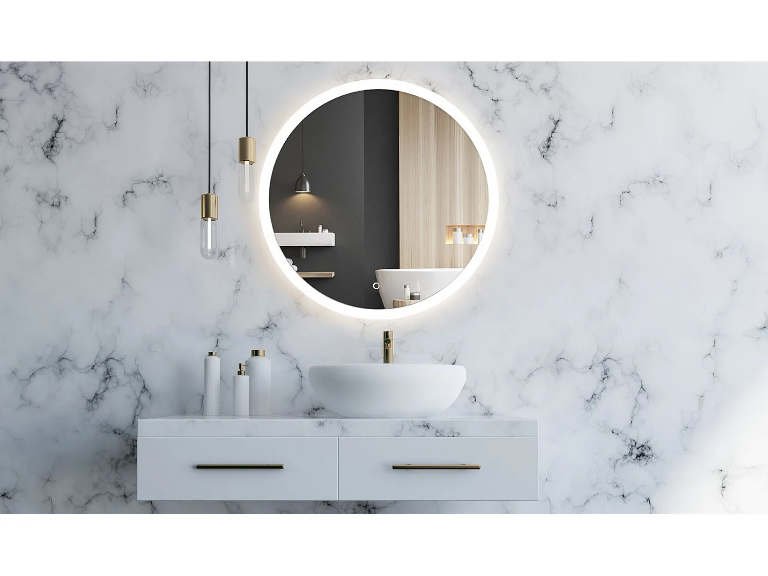 Specchio Da Bagno Rea Led Ffj 90 Grey 90Cm, Rotondo, 2X90X90Cm