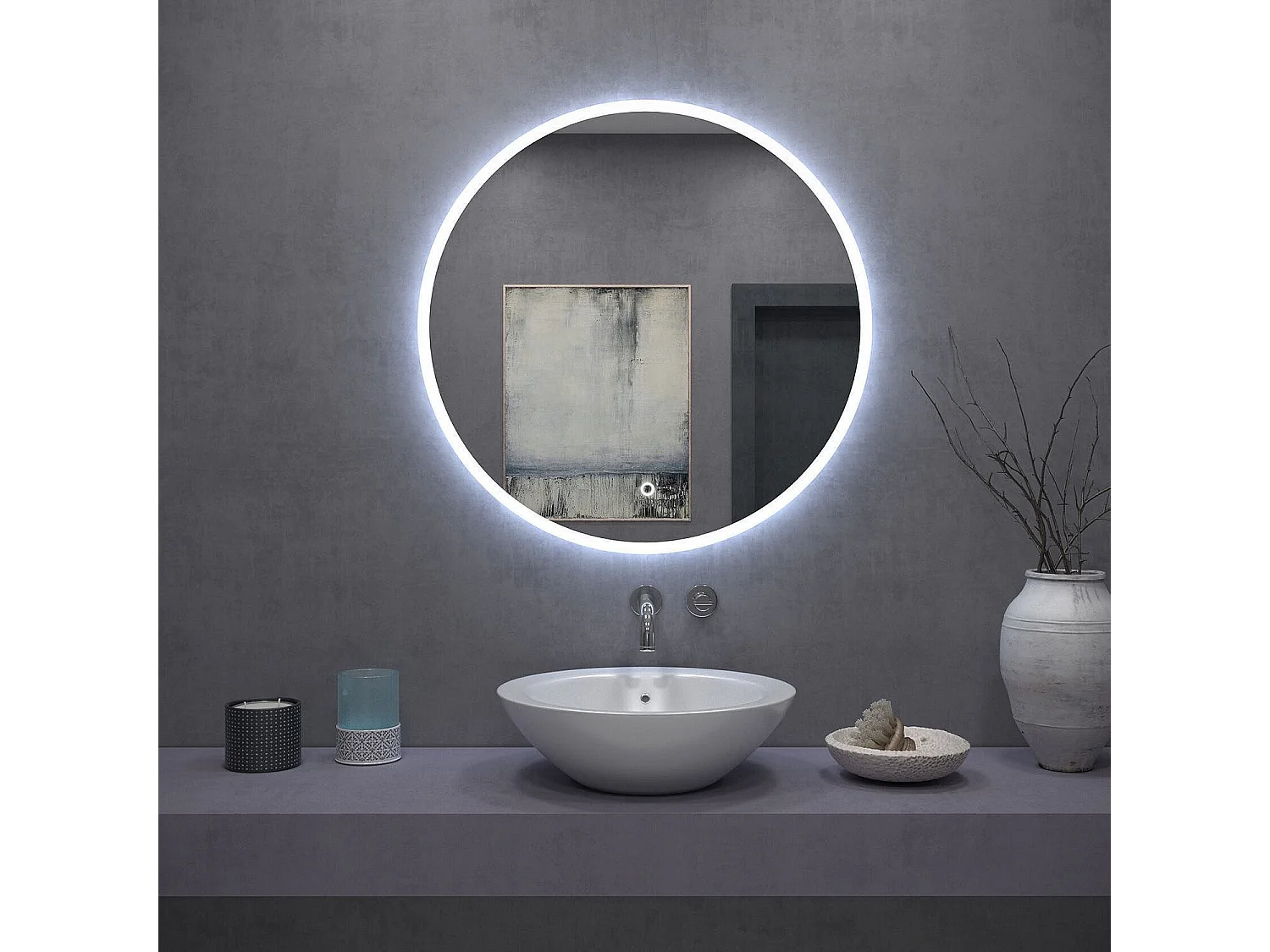 Specchio Da Bagno Rea Led Ffj 90 Grey 90Cm, Rotondo, 2X90X90Cm