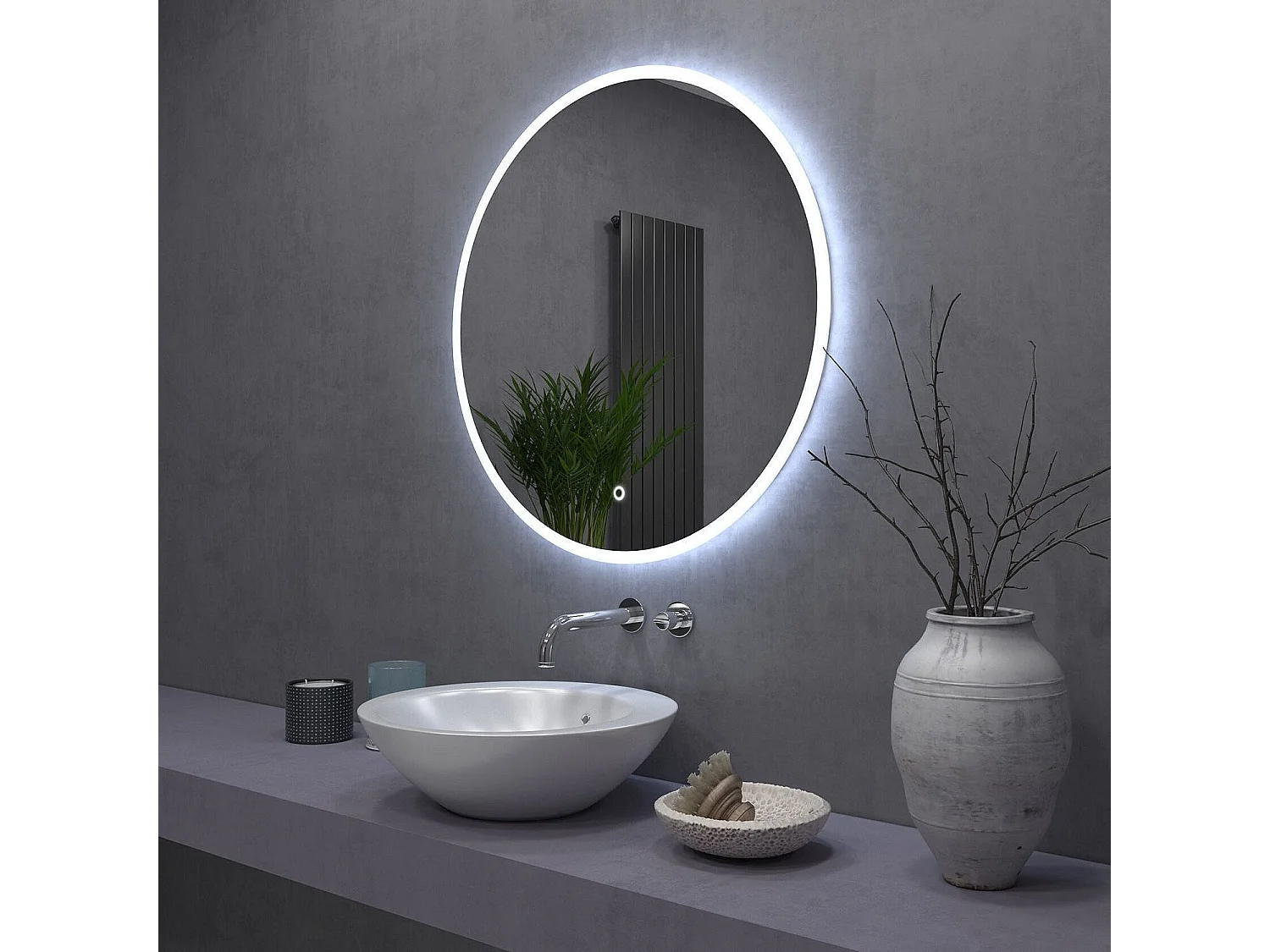 Specchio Da Bagno Rea Led Ffj White 80Cm, Rotondo, 2X80X80Cm