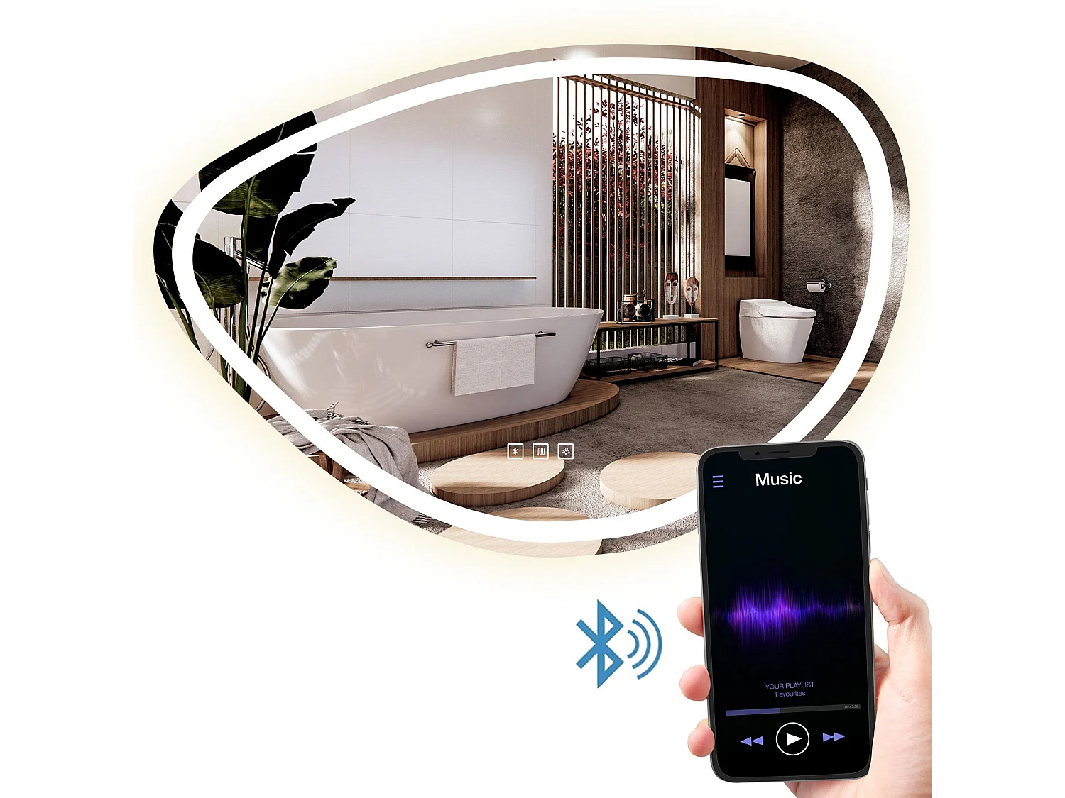 Specchio Da Bagno Rea Led P11238 Fog Grey 70X100Cm, Irregolare, 2X68X100Cm