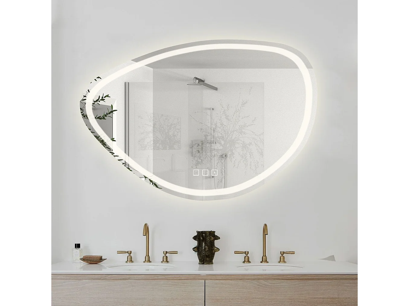 Specchio Da Bagno Rea Led P11238 Fog Grey 70X100Cm, Irregolare, 2X68X100Cm