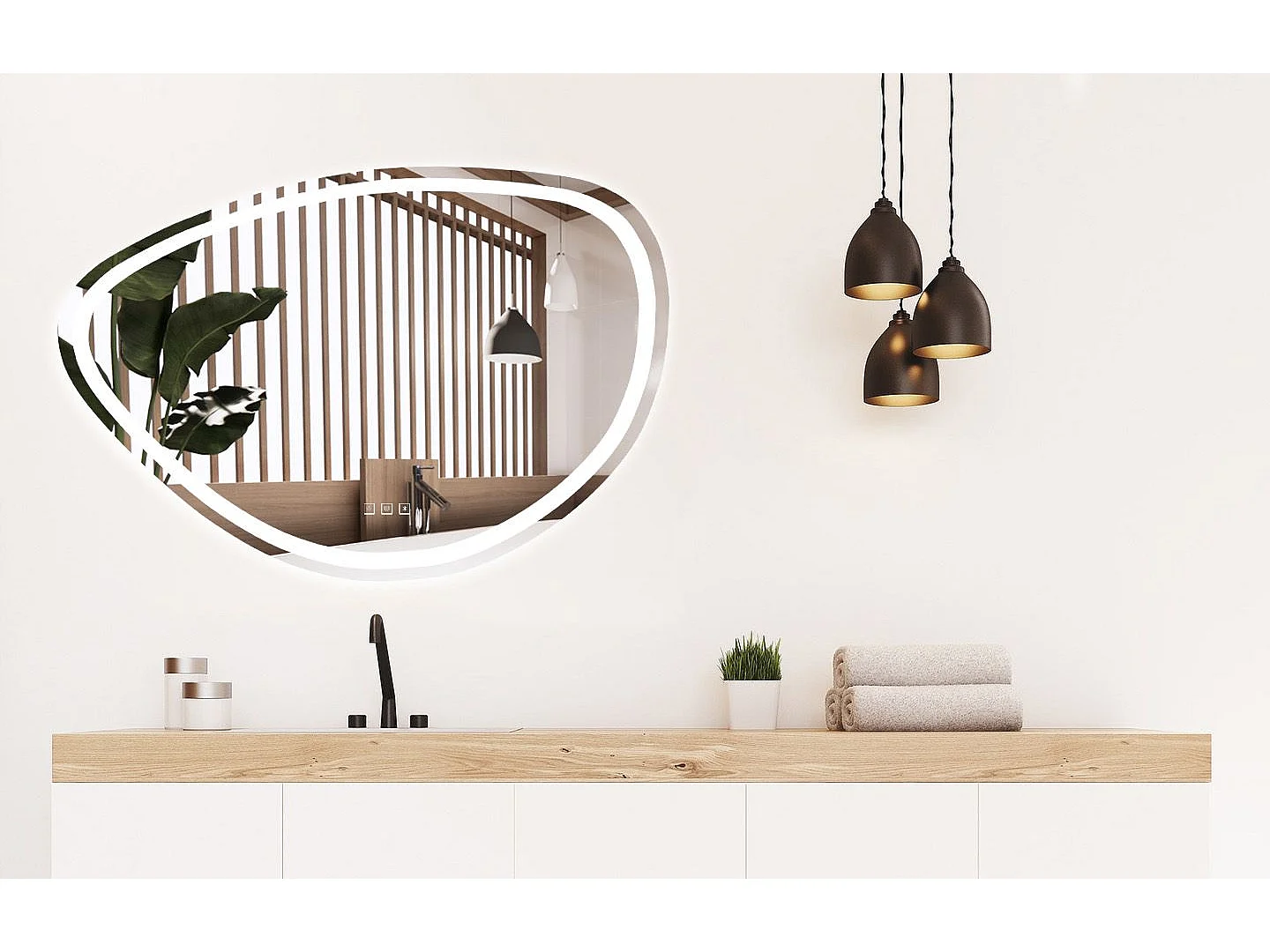 Specchio Da Bagno Rea Led P11238 Fog Grey 70X100Cm, Irregolare, 2X68X100Cm