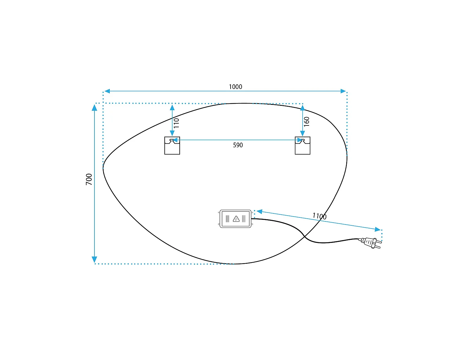 Specchio Da Bagno Rea Led P11238 Fog Grey 70X100Cm, Irregolare, 2X68X100Cm