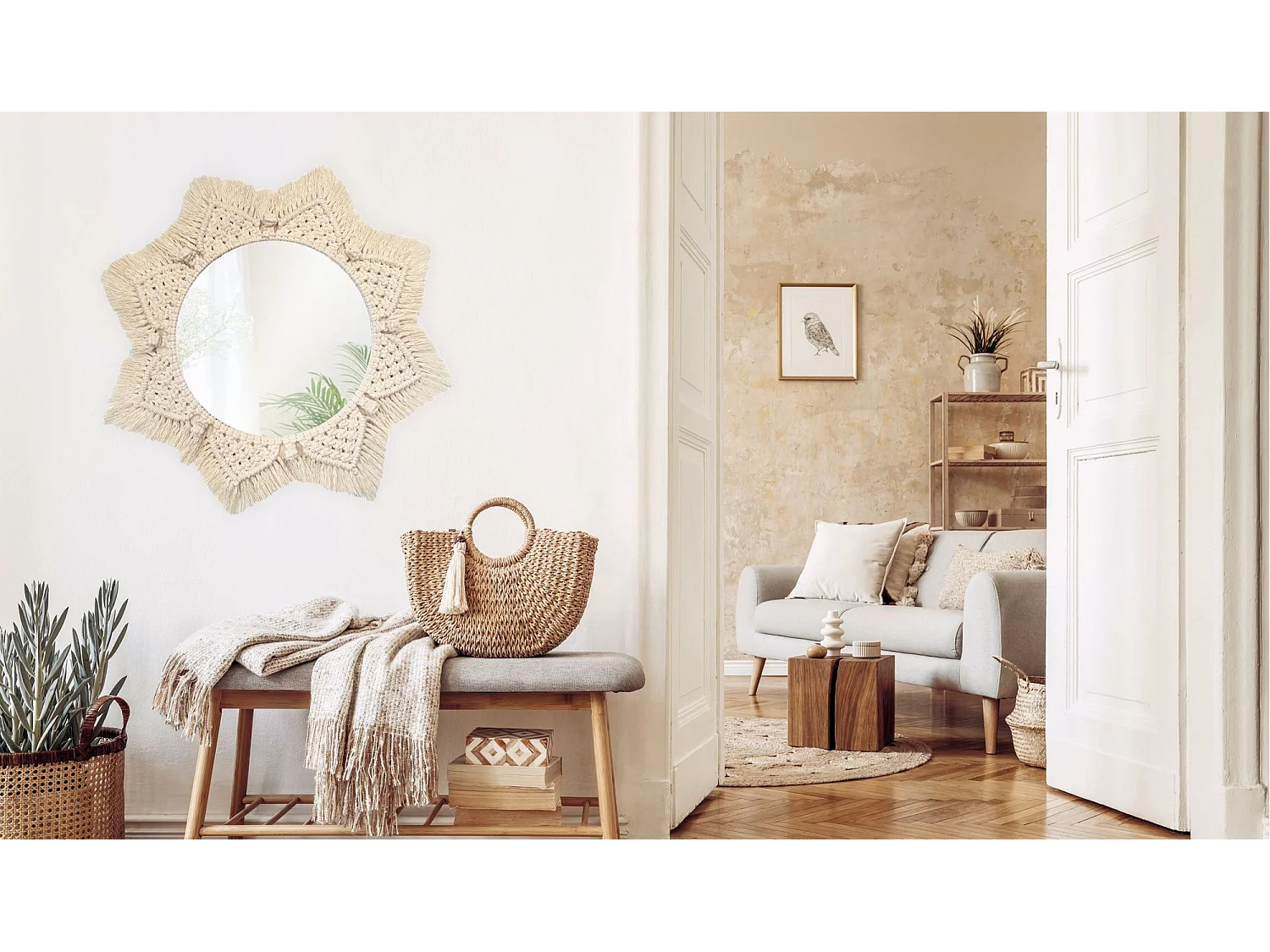 MIROIR REA BOHO 53CM 322048 BEIGE