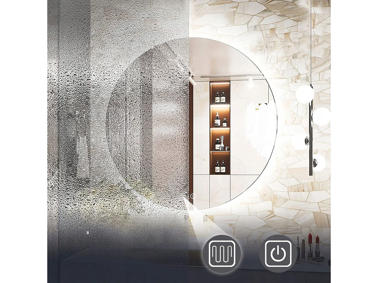 Miroir LED REA 70cm HZJ070 Chrome avec éclairage et fonction chauffage