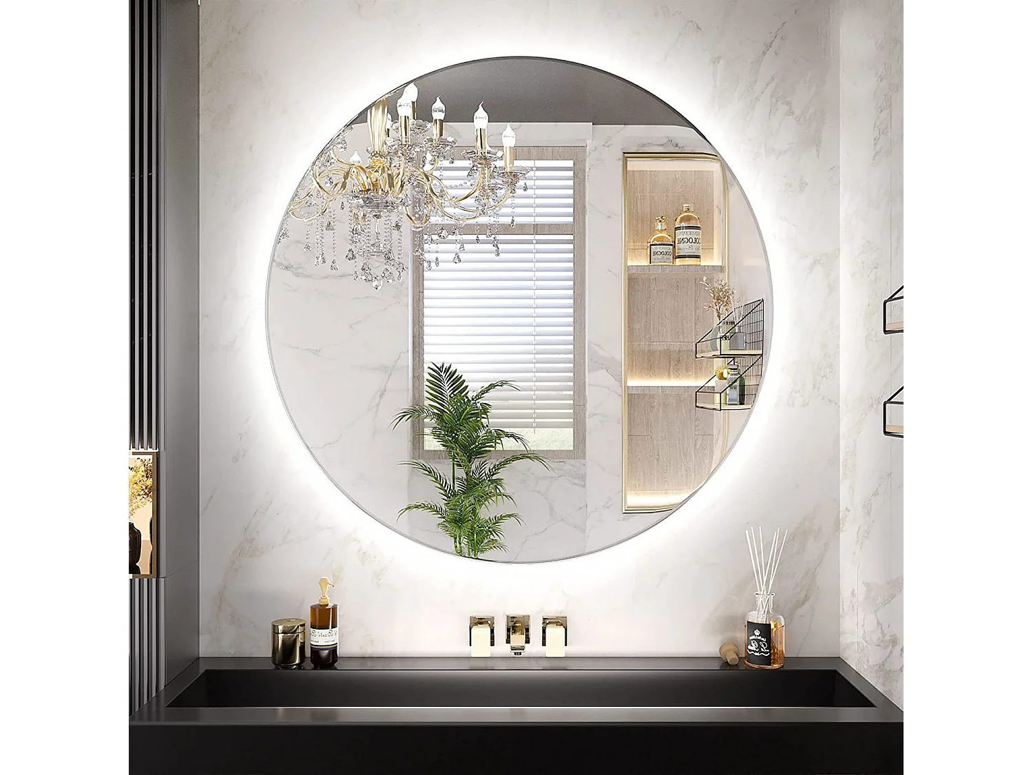 Miroir LED REA 70cm HZJ070 Chrome avec éclairage et fonction chauffage