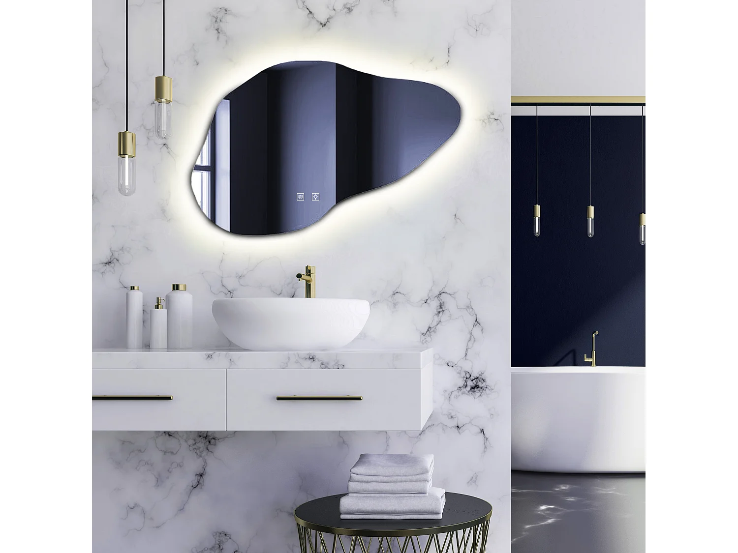 Specchio Da Bagno Rea Led Cloud B Grey 100X70Cm, Irregolare, 70X100X70Cm