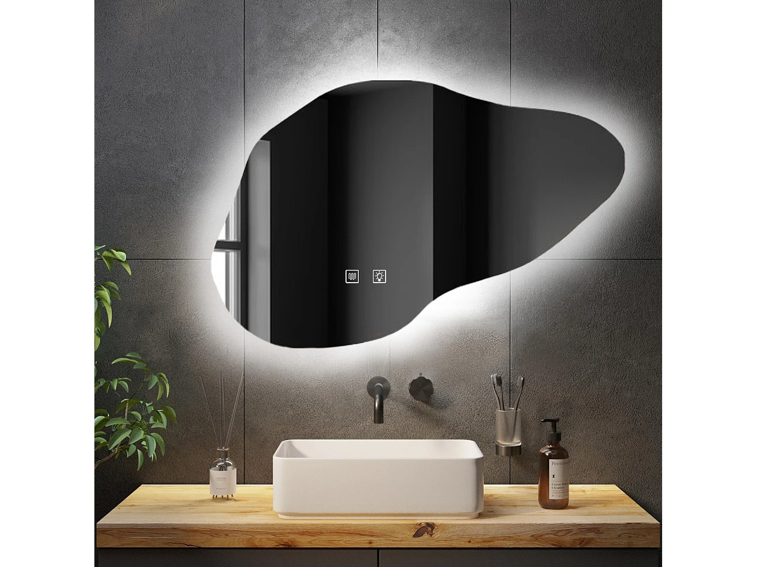 Specchio Da Bagno Rea Led Cloud B Grey 100X70Cm, Irregolare, 70X100X70Cm