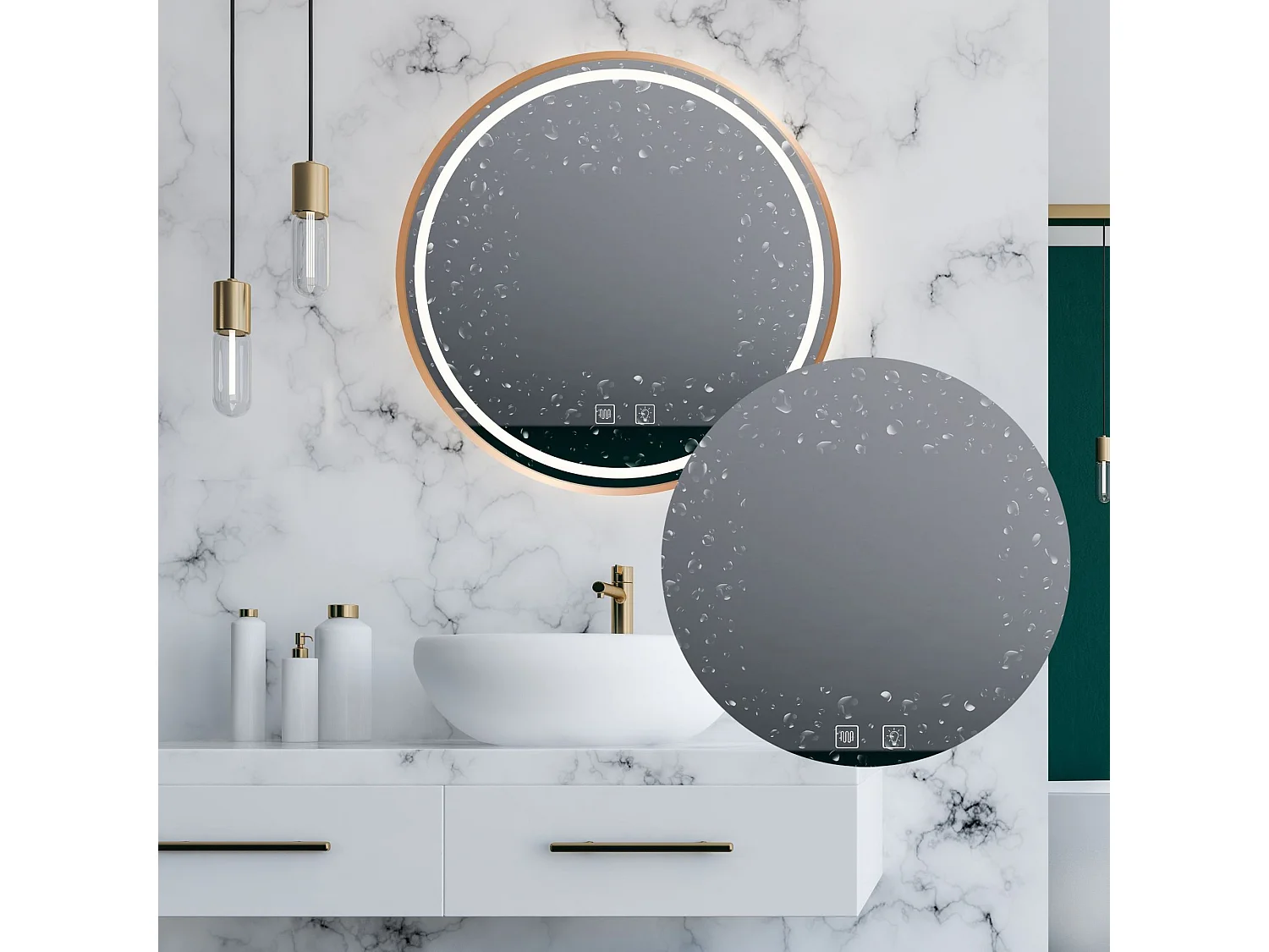 Specchio Da Bagno Rea Led P11396 Mmj Rose Gold 70Cm, Rotondo, 70X70X70Cm