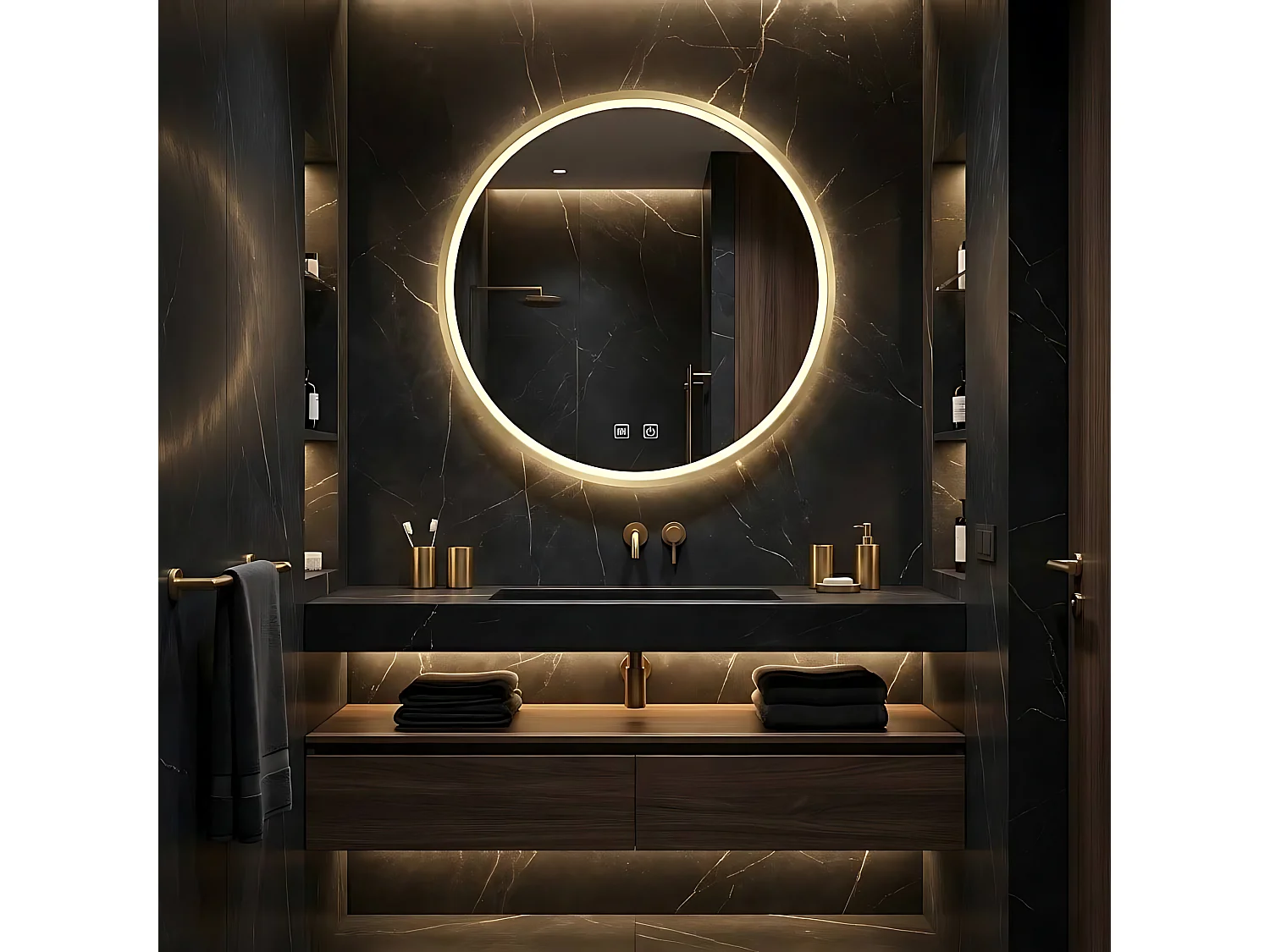 Specchio Da Bagno Rea Led P11396 Mmj Rose Gold 70Cm, Rotondo, 70X70X70Cm