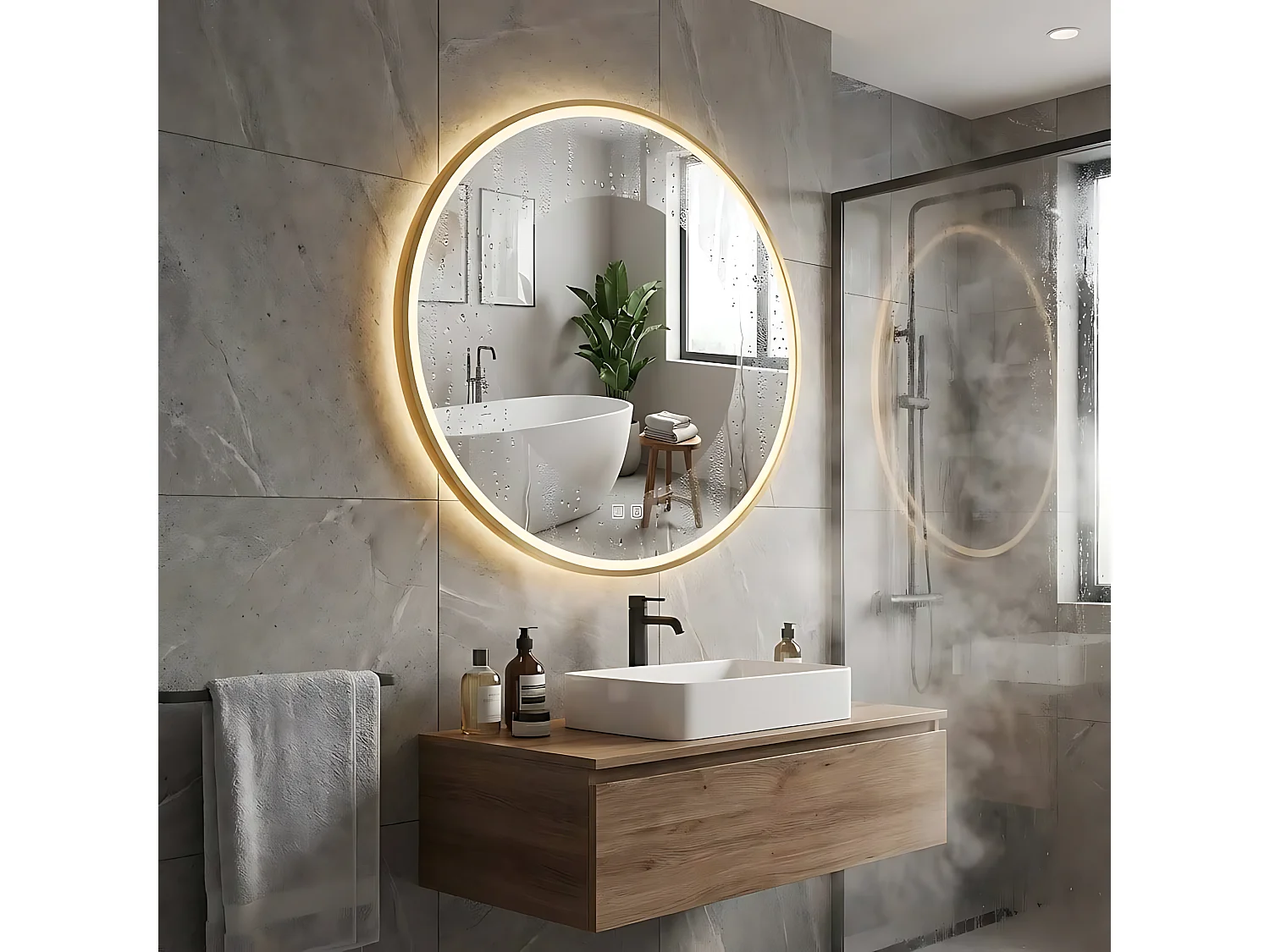 Specchio Da Bagno Rea Led P11396 Mmj Rose Gold 70Cm, Rotondo, 70X70X70Cm