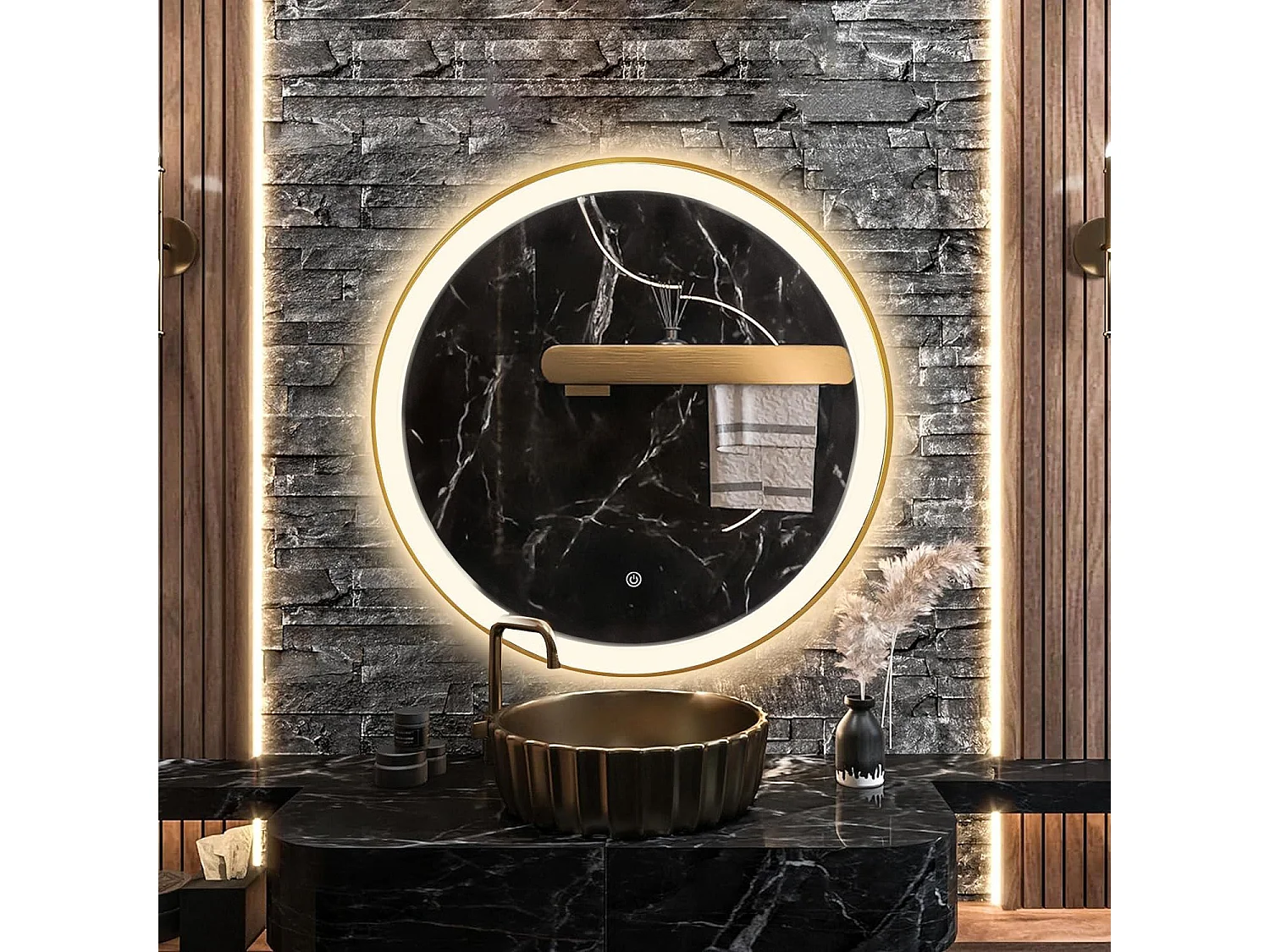 MIROIR LED REA 90CM MMJ CHROME GOLD