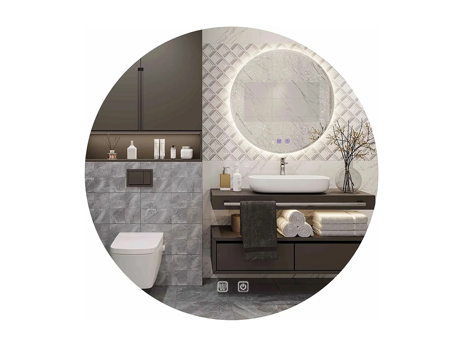 Miroir LED rond REA 50cm avec éclairage et fonction chauffage