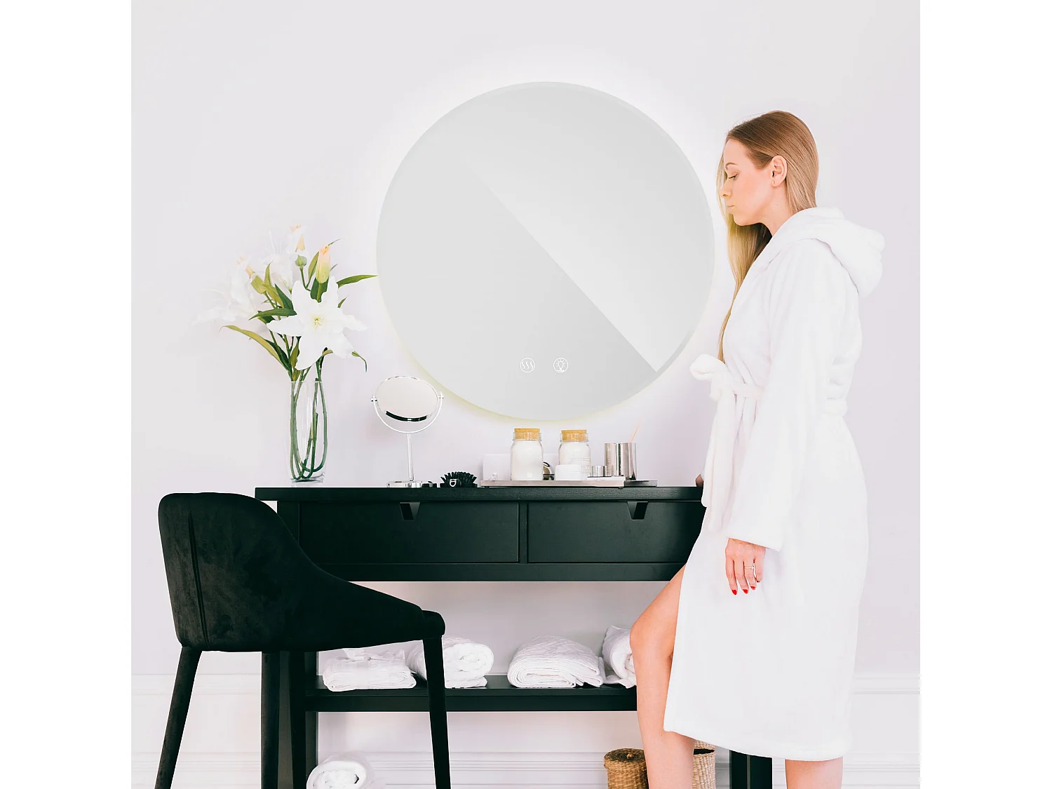 Miroir LED rond REA 50cm avec éclairage et fonction chauffage