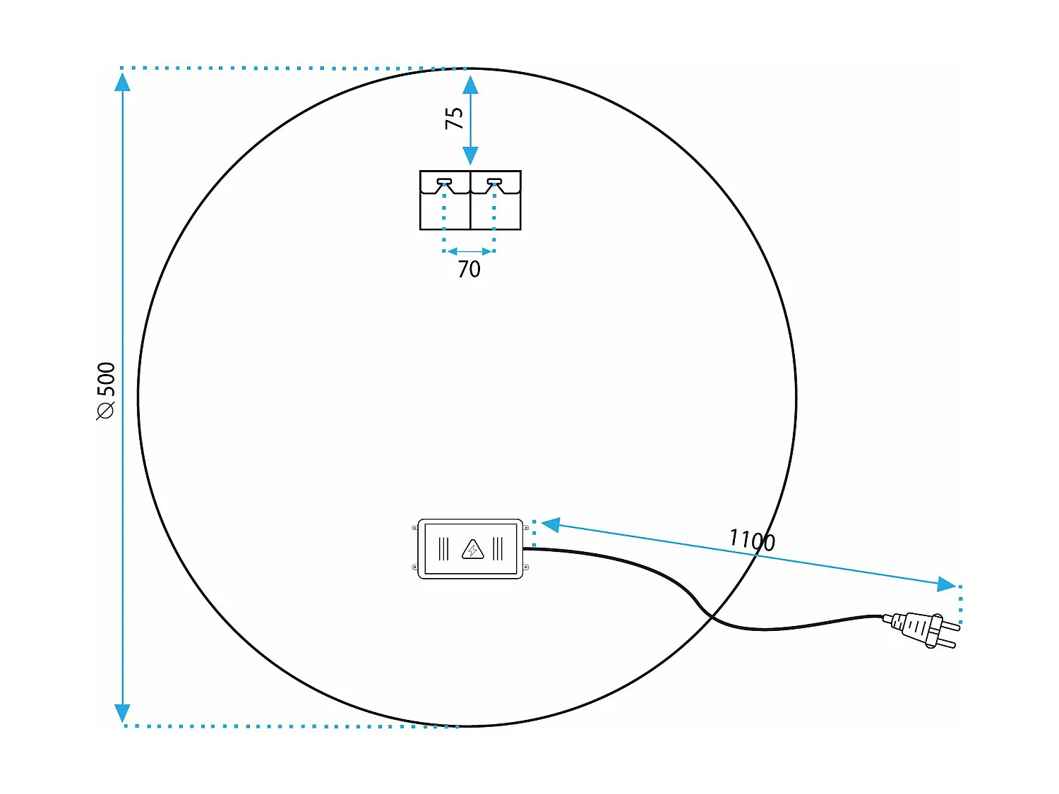 Miroir LED rond REA 50cm avec éclairage et fonction chauffage