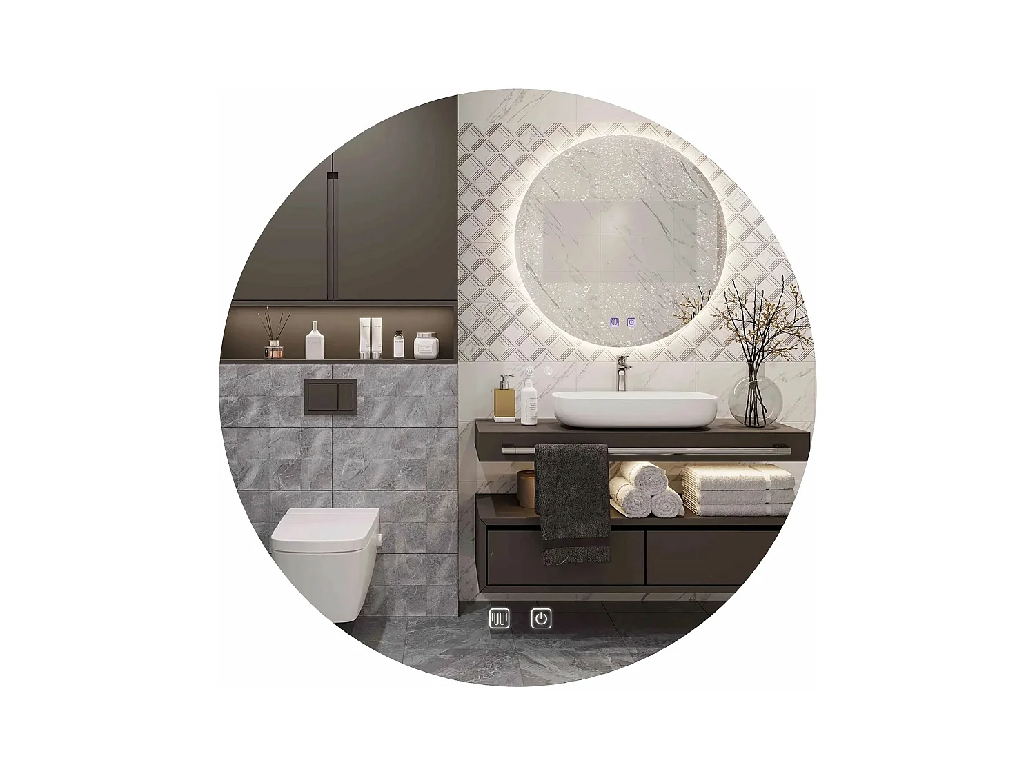 Miroir LED rond REA 50cm avec éclairage et fonction chauffage