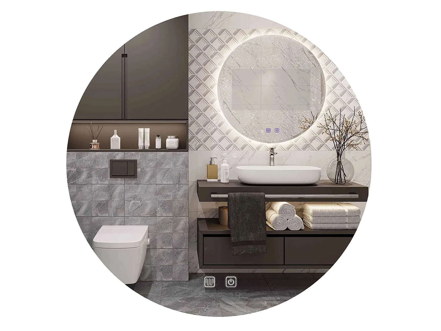 Miroir LED rond REA 50cm avec éclairage et fonction chauffage