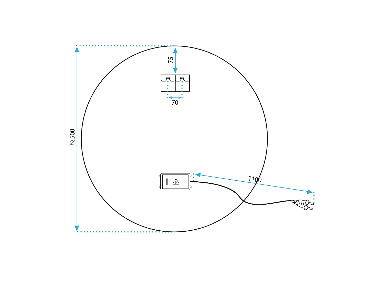 Miroir LED rond REA 50cm avec éclairage et fonction chauffage