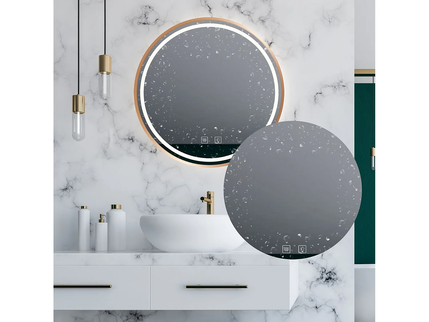 Specchio Da Bagno Rea Led P11398 Mmj Rose Gold 90Cm, Rotondo, 90X90X90Cm