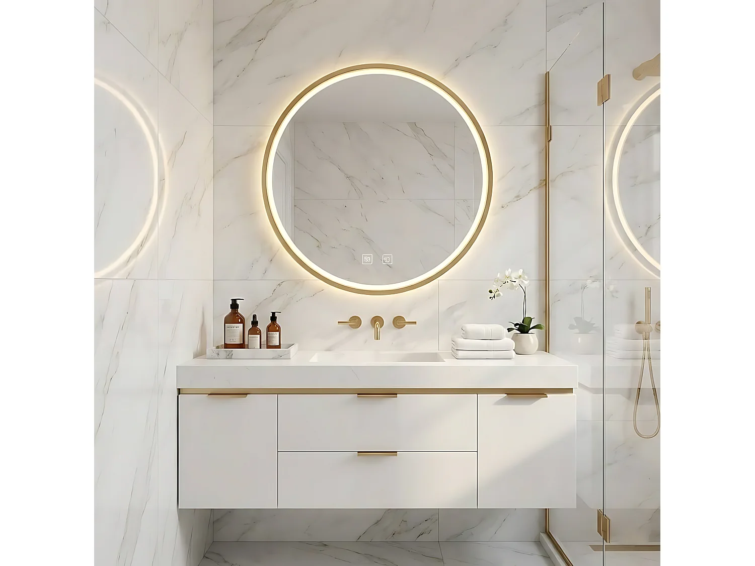 Specchio Da Bagno Rea Led P11398 Mmj Rose Gold 90Cm, Rotondo, 90X90X90Cm