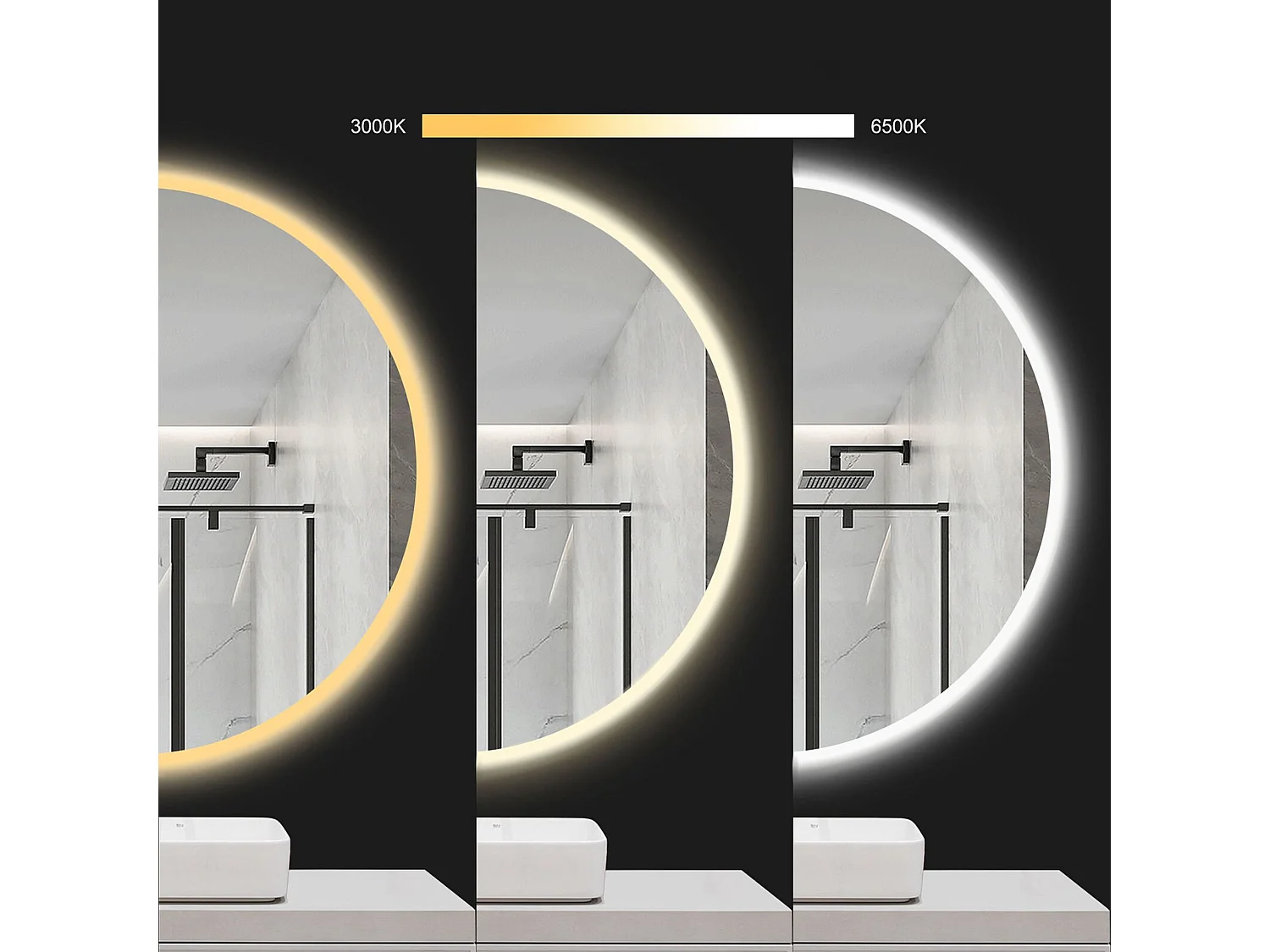 Espejo LED redondo REA 60cm con retroiluminación y función de calefacción