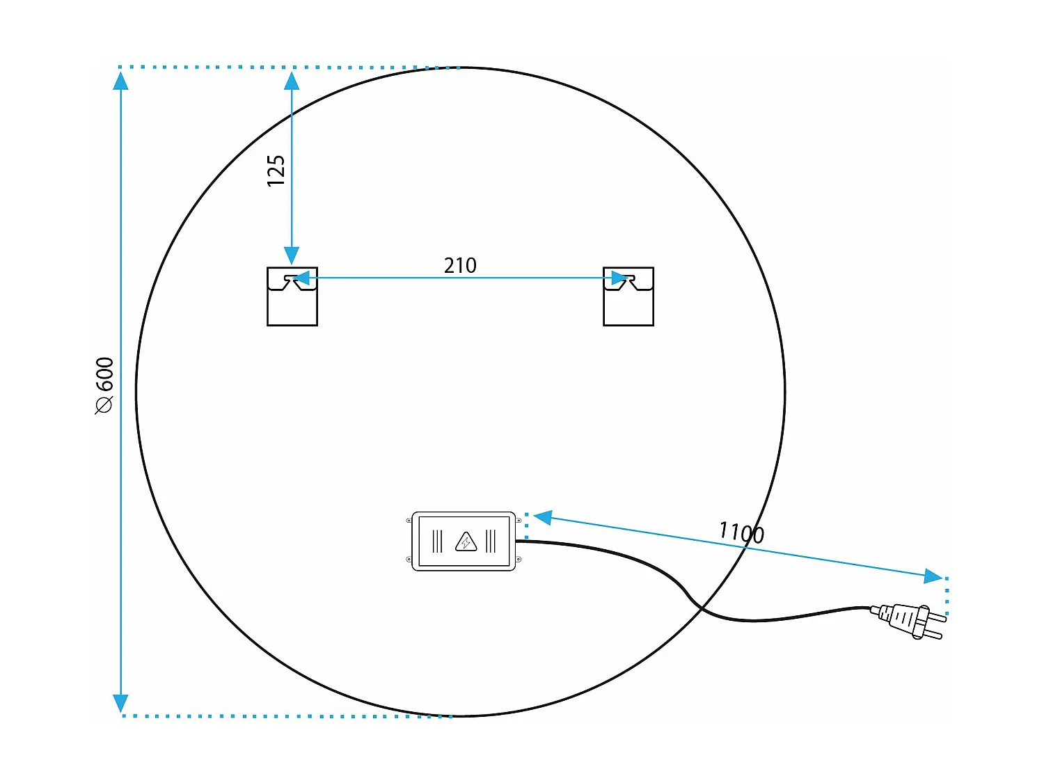 Espelho LED redondo REA 60cm com retroiluminação e função de aquecimento