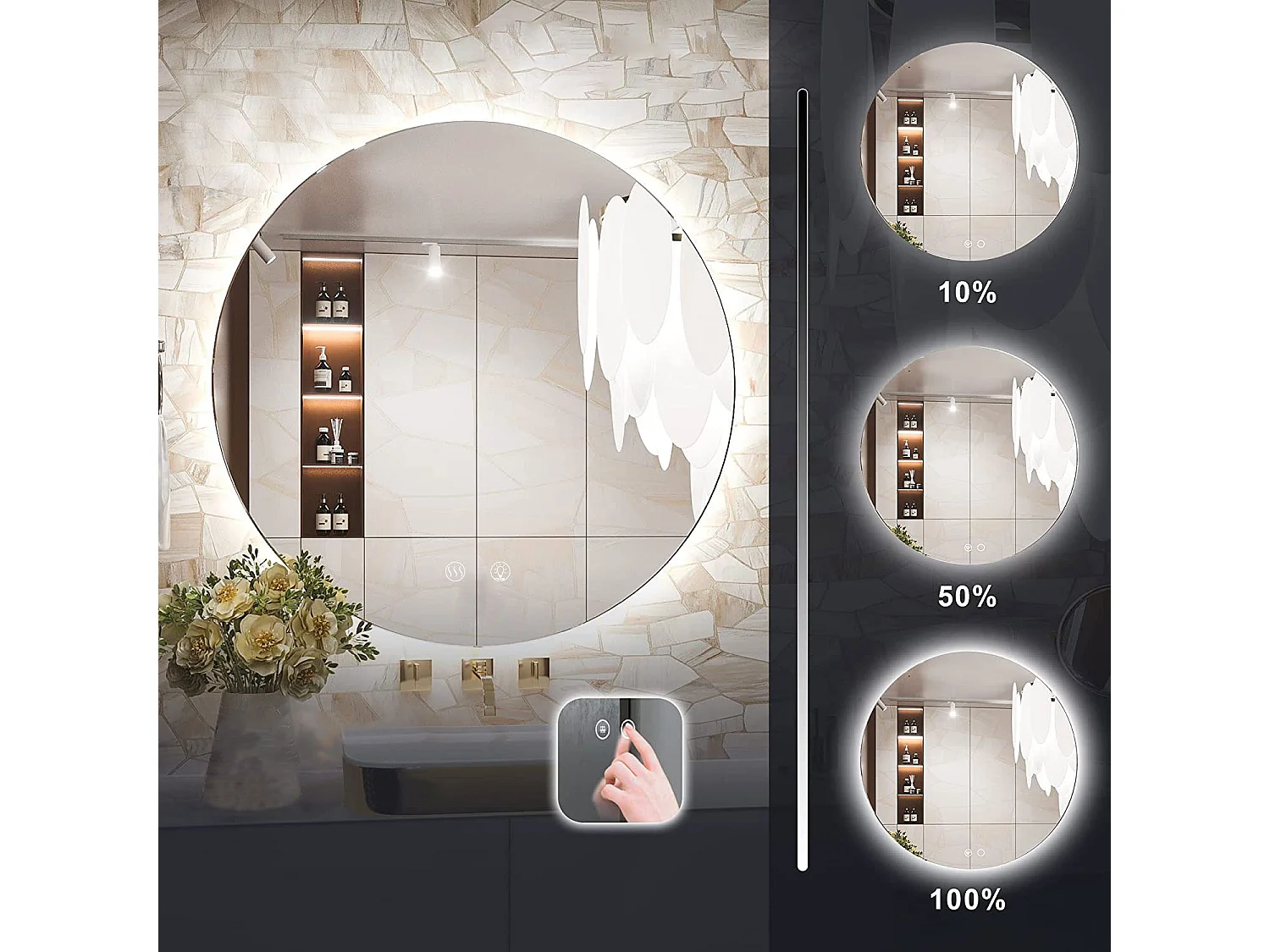 Miroir LED rond REA 60cm avec rétroéclairage et fonction chauffage